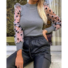 2020 NEW Women Polka Dot Sheer Mesh Shirt See-through Long Puff Sleeve Lace Tops Knitted Blouse Club Blouses Shirts 2024 - buy cheap