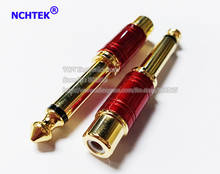 NCHTEK Golden Plated 1/4" 6.35mm Mono Male plug to RCA Female jack Audio Adapter with RED Shell/Free shipping/2PCS 2024 - buy cheap