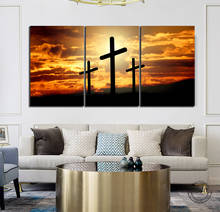 Arte de parede em tela 3 pçs cruz cristã arte de paisagem pinturas de parede para decoração de sala de estar-sem moldura 2024 - compre barato