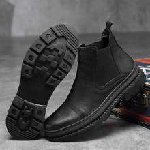 Outono inverno dos homens chelsea botas de couro sapatos casuais masculinos estilo britânico deslizamento-on confortável tornozelo bota curta para homens motocicleta 2024 - compre barato