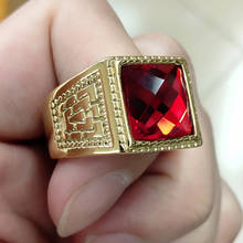 Man new 2019/11 Gold Silver cross ring quality Red big stone luxury square male ring fashion hip hop for men jewelry Punk 2024 - buy cheap