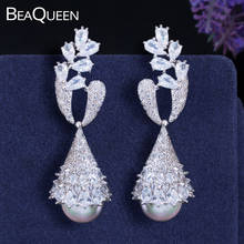 BeaQueen Delicate Micro Paved Cubic Zirconia Stones Long Dangling Drop Pearl Earrings for Women Jewelry Wedding Accessories E365 2024 - buy cheap