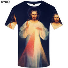 KYKU-Camiseta con estampado 3d de Jesús para hombre, camisa de manga corta con estampado 3d, estilo Harajuku, informal 2024 - compra barato