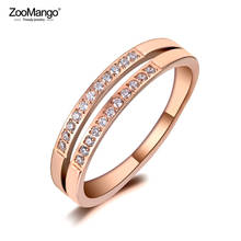 Anel de casamento feminino zr19117, aço inoxidável, zoom, fileira dupla de ouro rosa, cristal aaa + cz, joia feminina de noivado 2024 - compre barato