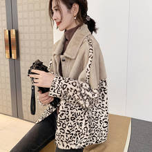 Casaco feminino estampa de leopardo, jaqueta feminina capuz pelo de vison sintético quente grosso casual streetwear y999 2024 - compre barato