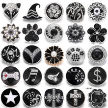 Lote de 6 unidades de pulseras de Metal con botón a presión, joyería negra con flor de diamante de imitación, de 18mm botones a presión, compatibles con Charms DIY de pulsera 2024 - compra barato