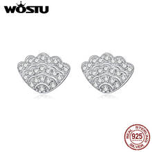 WOSTU 100% 925 Sterling Silver Lucky Shell Stud Earrings For Women Wedding Small Earrings Zircon Silver Jewelry BNE342 2024 - buy cheap