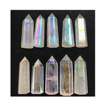 Miçangas de quartzo com ponteira de varinha, pedras naturais, cristais, pedras preciosas, decoração de casa reiki 2024 - compre barato