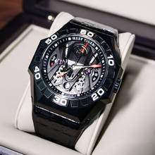 Reef tiger/rt-relógio esqueleto automático, alta marca, preto, à prova d'água, pulseira de couro, relógio masculino rga6912 2024 - compre barato