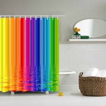 Cortina de chuveiro ondulada de arco-íris, listras de madeira, tecido, à prova d'água, decoração de banheiro, ganchos, cortina 2024 - compre barato