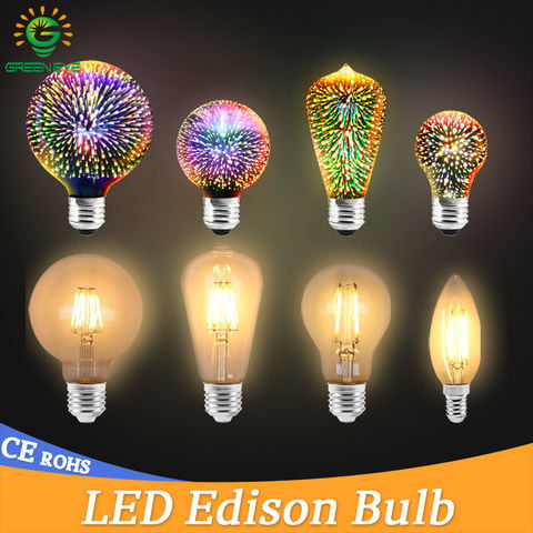 Led bulb E27 3D Decoration Holiday Light 220V Fireworks Edison led Lamp C35 ST64 A60 G80 G95 Retro Filament Lights Edison Bulb 2022 - buy cheap
