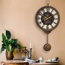 Free Shipping American Style Home Decor Vintage Wall Clock Pendulum Watch Antique Ornament Gear Pattern Metal Mute Quartz 270 2024 - buy cheap