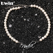 UWIN-Colgante de acero inoxidable con nombre personalizado para mujer, collar de perlas redondas, Color plateado, joyería de moda para envío directo 2024 - compra barato