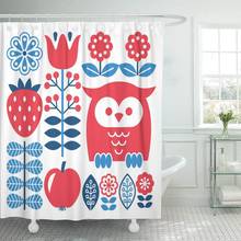 Blue Swedish Finnish Inspired Folk Pattern Scandinavian Nordic Red Shower Curtain Waterproof Polyester Fabric 60 x 72 Inches Set 2024 - buy cheap