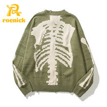 ROENICK Skull Jacquard Knitted Hole Pullovers Mens Womens Sweaters Hip Hop Harajuku Streetwear Fashion Loose Sweater 2024 - buy cheap