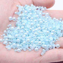 2-12mm y tamaño mixto azul claro medio redondo imitación perla perlas sueltas ABS cuentas de perlas planas para DIY uñas álbum de recortes decorar 2024 - compra barato