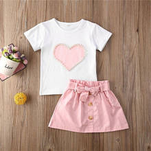 2020 Summer New Toddler kids Baby Girl Short Sleeve Pearl LOVE Tops T-Shirt Button Skirt Lovely Fashion Outfits Clothes 2024 - buy cheap