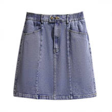 Saia jeans solta plissada feminina, saia jeans de cintura elástica de verão, tamanho grande, sexy e casual, kw99, 2020 2024 - compre barato