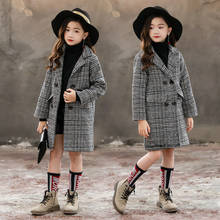 Girl overcoat Winter Kids Woolen coat lattice Double breasted wool coat Teens Children autumn jacket long outerwear Snowsuit 2024 - buy cheap