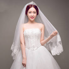 New Two Layers Sequins Lace Edge Short Wedding Veil With Comb 2 Layers Tulle Bridal Veil 2024 - buy cheap