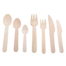 Cubiertos de madera desechables, tenedores/cucharas/cortadores, cuchillos, suministros para fiestas, utensilios de cocina, vajilla de postre, 11cm/14cm, 50 Uds./150 Uds. 2024 - compra barato