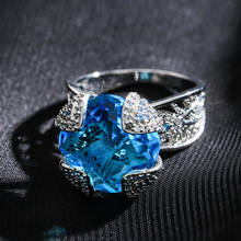 Kinel-anéis de casamento com coração, joias da moda, princesa, corte 18 ct 15*15mm, grande, zircônia azul, cor de prata, alianças, presentes 2024 - compre barato