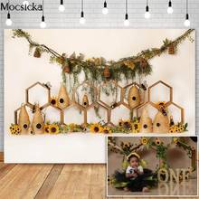 Mocsicka Honey Cake Smash 1st Birthday Photography Backdrops Bee Day Sunflower Floral Kids Photographic Studio Photo Backgrounds 2024 - buy cheap