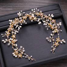 FORSEVEN Gold Simulated Pearl Crystal Flower Bridal Headband Headpiece Tiara de Noiva Hair Jewelry Women Wedding Accessories JL 2024 - buy cheap