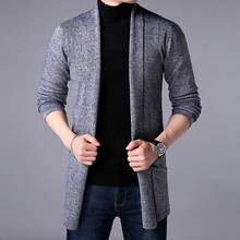 Cárdigan de lana para hombre, suéteres largos de moda, tejidos de algodón, chaquetas informales, gruesos, sólidos y con bolsillos espaciosos, otoño e invierno, 2021 2024 - compra barato