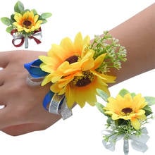 Unisex Yellow Sunflowers Supplies Bridal Silk Wrist Corsage Bridesmaid Pin Acce Boutonniere Brooch For Party Wedding Cloth Decor 2024 - buy cheap