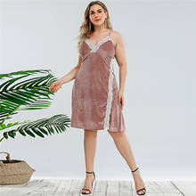 DOIB Women Pink Sleepwear Dress Plus Size Split Lace Patchwork Spaghetti Strap Sexy Dress 2021 Summer Pajamas Dress 4XL 2024 - buy cheap