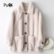 PUDI Women Winter Suit Real Wool Fur Coat Oversize Jacket Girl Female Sheep Shearing Fur Coats Jacket Overcoat A18213 2024 - buy cheap