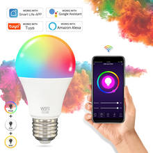 Tuya Smart светильник лампа Wi-Fi лампы, 12 Вт, 15 Вт, Цвет изменение цветная (RGB) Светодиодная лампа e27 110V 220V приложение пульт дистанционного управления совместимый с Alexa Google Home 2024 - купить недорого