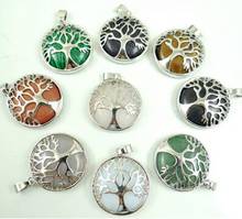 Natural Stone Quartz Crystal tiger eye Turquoises Tree of Life Round Shaped pendant for diy jewelry making necklace10pcs 2024 - buy cheap