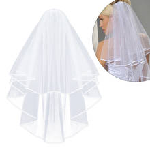 Véu de noiva simples e elegante, véu de casamento com pente e fita de renda branca 2024 - compre barato
