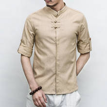 Camisas masculinas estilo chinês, 5xl cáqui camisas de linho de algodão homens elegante retrô blusa de tamanho grande camisa masculina botão tang suit 2024 - compre barato