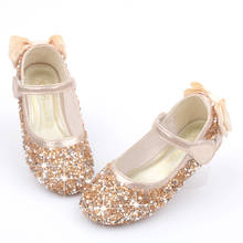 Girls Princess Shoes 2020 Spring Autumn Children's Crystal Single Shoes Students Silver Performance Shoes Bow Sequins Girl Flats 2024 - buy cheap