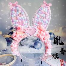 Original hand-made Lolita KC Lolita headband rabbit ear headdress pink candy 2024 - buy cheap