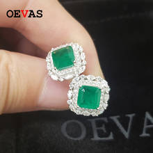 OEVAS 100% 925 Sterling Silver 7*7mm Synthetic Emerald Stud Earrings For Women Sparkling High Carbon Diamond Party Fine Jewelry 2024 - buy cheap