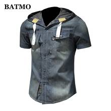 BATMO 2021 new arrival Summer high quality denim hooded shirts men,male shirt,plus-size S-4XL DX10288 2024 - buy cheap