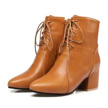 Botas martin de salto médio com cadarço, tamanho grande, 11, 12, 13, 14, botas femininas, zíper lateral ponteagudo para manter o calor 2024 - compre barato