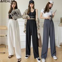2021 calças femininas de comprimento total simples elegante magro estudantes das mulheres em linha reta estilo coreano alta qualidade fêmea sólido solto 2024 - compre barato