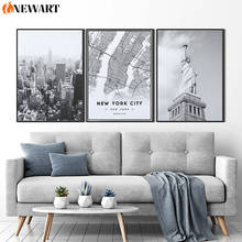 Cartaz de pintura moderna em tela, preto e branco, impressão de parede da cidade de nova york, arte de fixação em lona, possui decoração da galeria de poliéster 2024 - compre barato