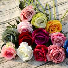 1 шт., искусственные розы, ветки, свадебное украшение, искусственные цветы, яркие реалистичные розы на ощупь, искусственный Шелковый цветок для невесты, домашний декор 2024 - купить недорого