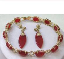 Free shipping  hot sell new - Red Ruby Link Jewelry bracelet earrings set 18K gold plated watch wholesale Quartz stone CZ crysta 2024 - buy cheap