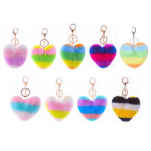 Colorful Heart Shape Keychain for Bags Pompom Faux Rabbit Fur Ball Keychains Key Rings Key Holder Trendy Jewelry Bag Charm Gift 2024 - buy cheap