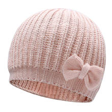 Chapéu de bebê com laços, gorro tricotado de malha para outono e inverno, cor sólida, quente para crianças e bebês 2024 - compre barato