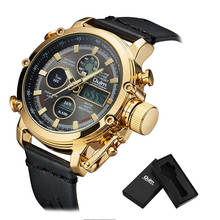 Спортивные мужские часы Oulm 3811 с двойным дисплеем, кварцевые часы с календарем и будильником из натуральной кожи, светящиеся стрелки, мужские наручные часы 2024 - купить недорого