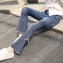 Calça jeans azul justo solta infantil meninas, calça jeans básica azul azul azul azul slim casual 2024 - compre barato