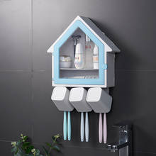 Casa criativa, rack de armazenamento de escovas de dentes, multifuncional, família de três copos de lavagem, conjunto de copo de escova de dentes sem perfuração de banheiro 2024 - compre barato